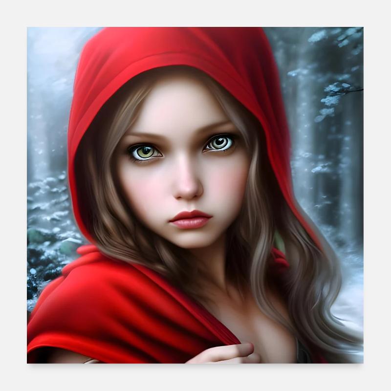 Rotkäppchen im Winterwald - Märchen Poster 60x60 cm