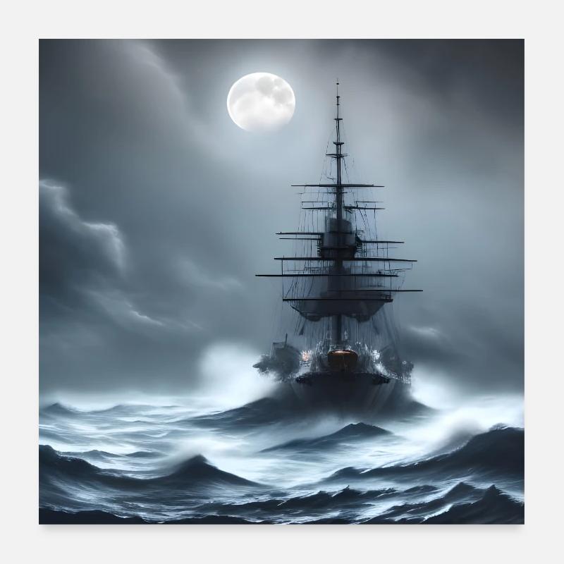 Ship in a storm at full moon Poster 24" x 24" (60x60 cm)