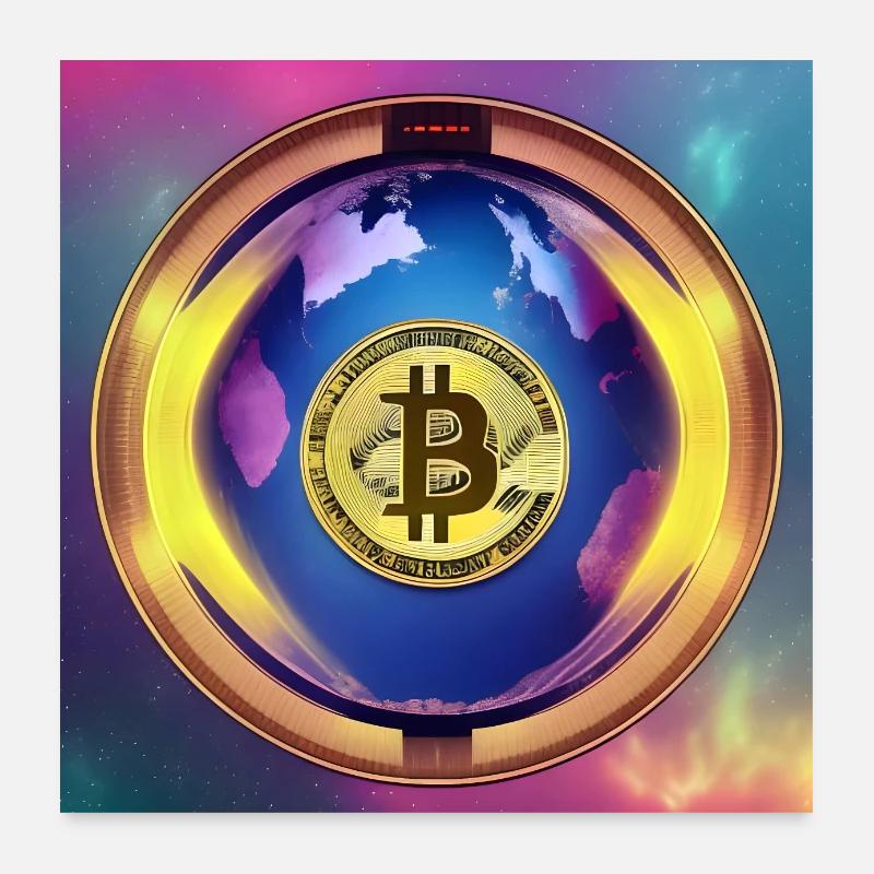 Bitcoin with Planet Earth - Square variant Poster 24" x 24" (60x60 cm)