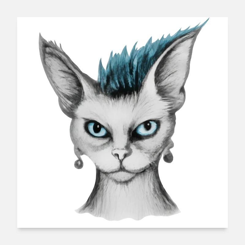 Chat avec coiffure punk Poster 60 x 60 cm