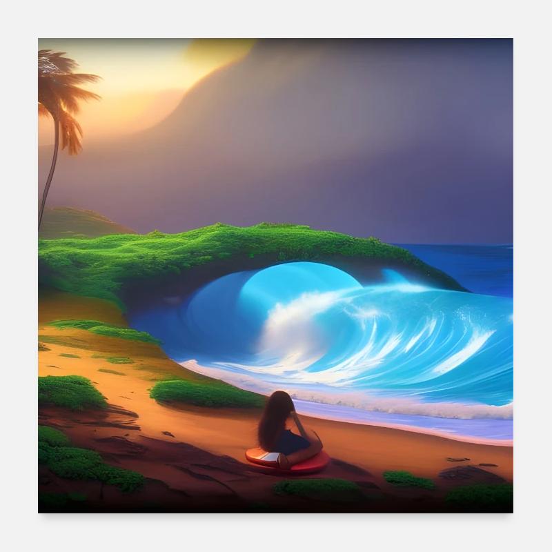 Vague épique sur la plage Poster 60 x 60 cm