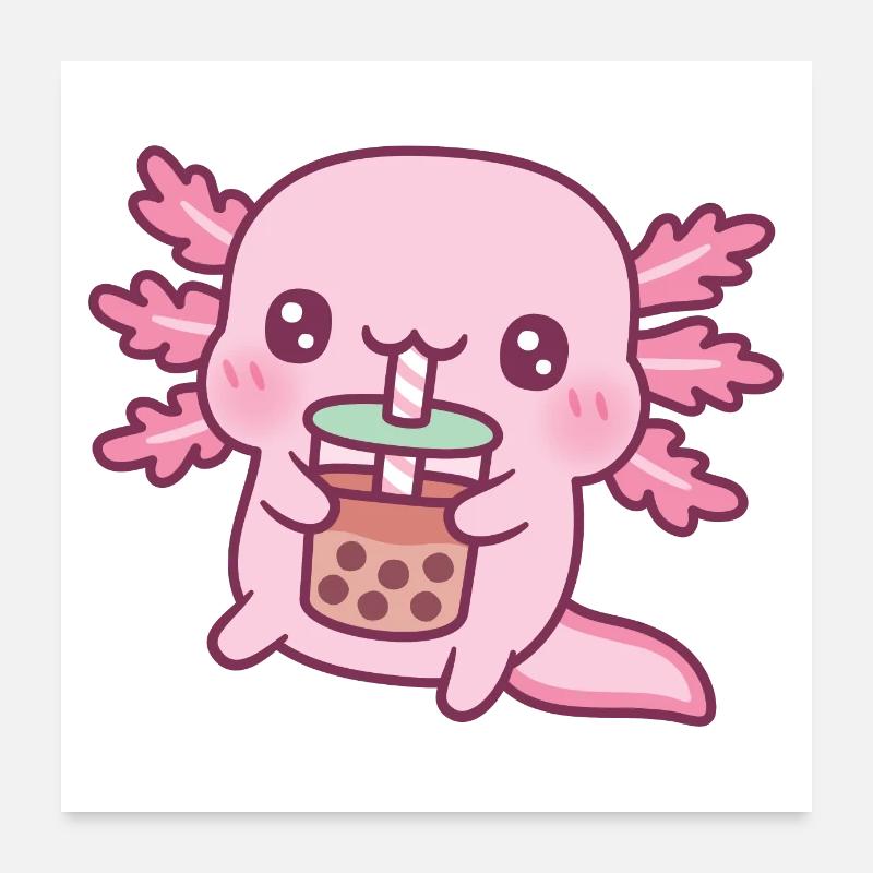 Niedlicher Axolotl Trinken Bubble Tea - Poster 60x60 cm - Weiß