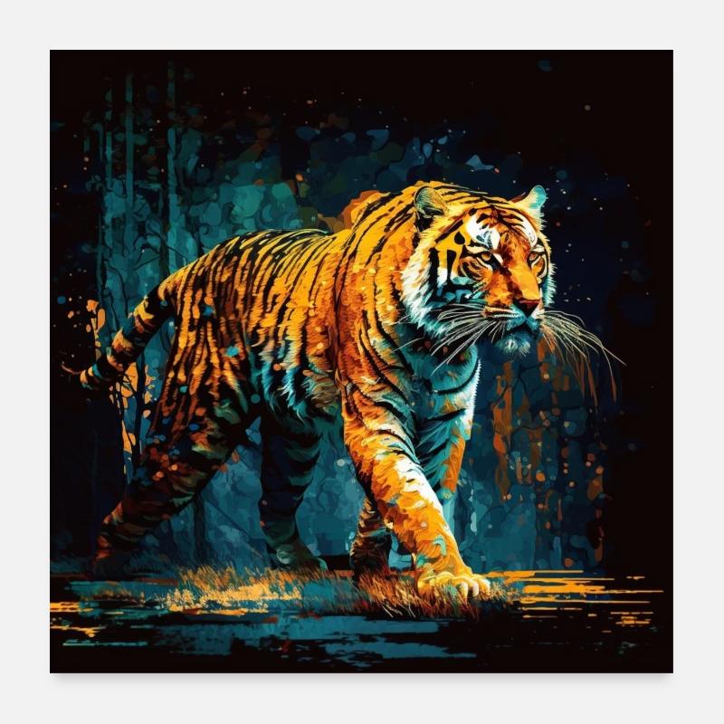 Bengalischer Tiger, Trail-Jäger - Poster 60x60 cm - Weiß