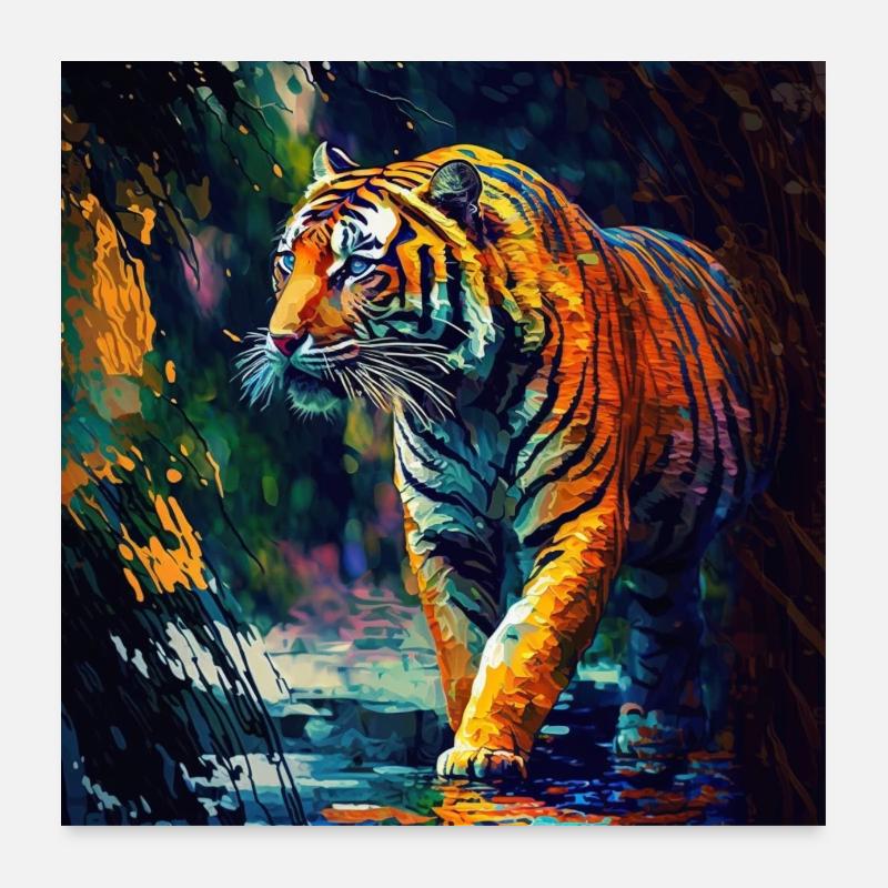 Bengalischer Tiger auf der Jagd Poster 60x60 cm