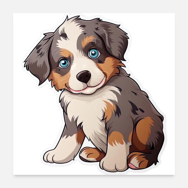 Süßer Australian Shepherd Welpe Poster 60x60 cm