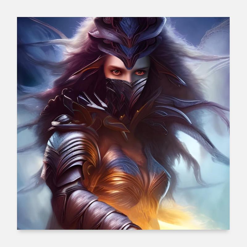 Kriegerin der Elemente Feuer und Luft Poster 60x60 cm