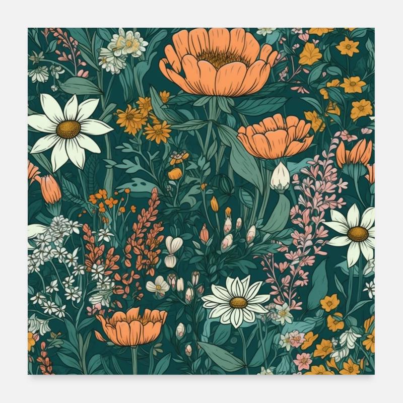 Floral Pattern Floral Blossom Pattern Flower Gift - Poster 24" x 24" (60x60 cm) - white