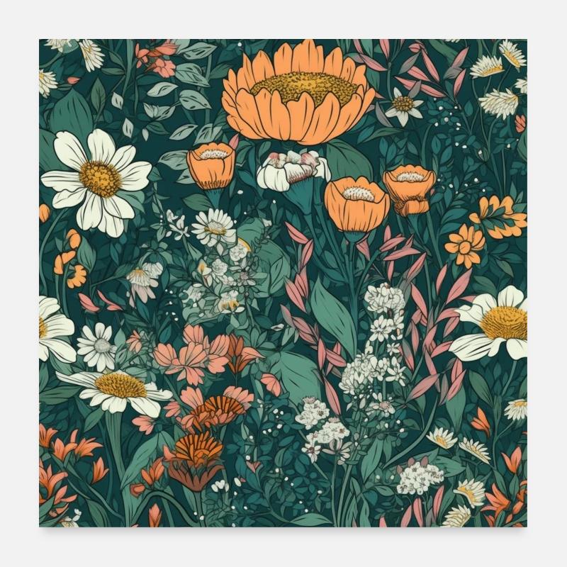 Blooming Flowers Blossoms Flower Pattern Gift Flower Poster 24" x 24" (60x60 cm)