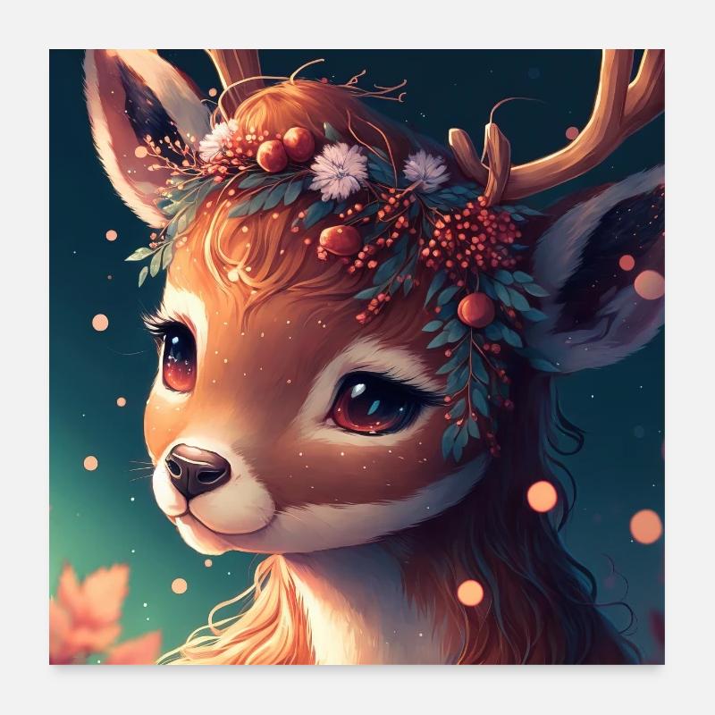 Chrismas Deer - Poster 60x60 cm - Weiß