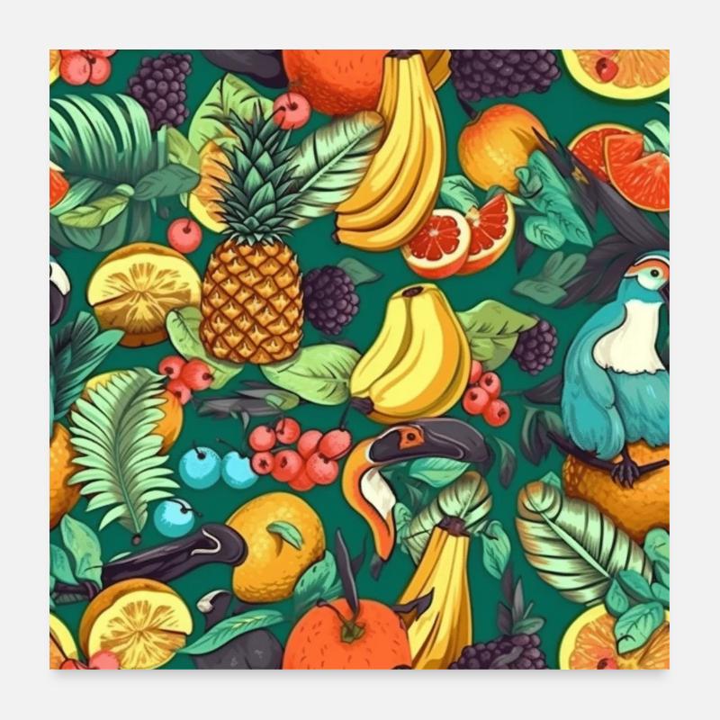 Tropisches Obst Muster Exotische Früchte Pattern Poster 60x60 cm