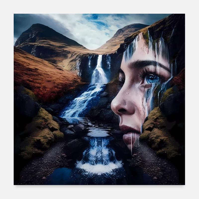 Femme | Eau | Paysage | Montagnes Poster 60 x 60 cm