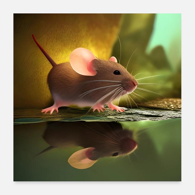 Une souris avec son reflet dans le miroir Poster 60 x 60 cm