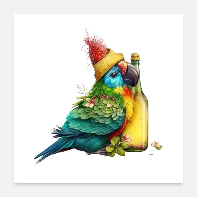 Câlins perroquets avec de la bière Poster 60 x 60 cm