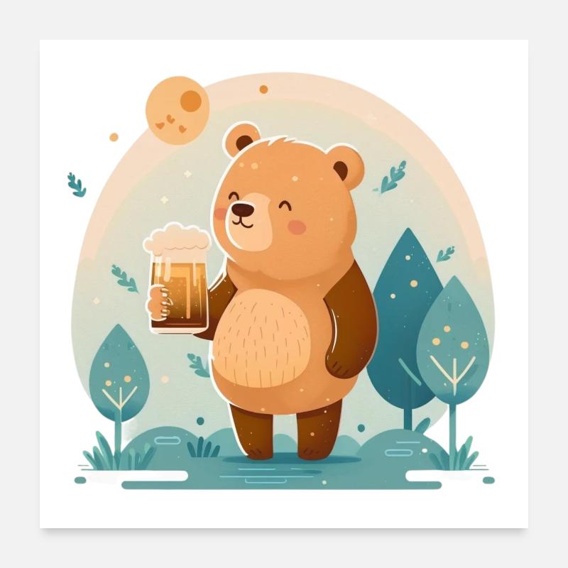 süßer glücklicher Bär mit Bier Poster 60x60 cm