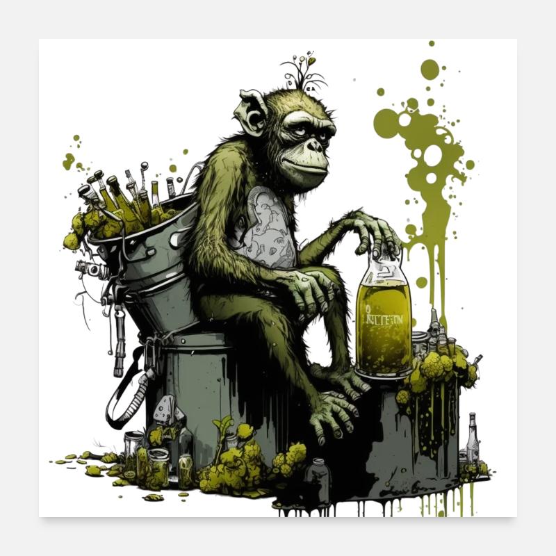 Schimpanse vor dem Braukessel, besonderer Braue Poster 60x60 cm