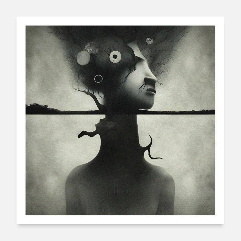 Kopf in den Wolken Poster 60x60 cm