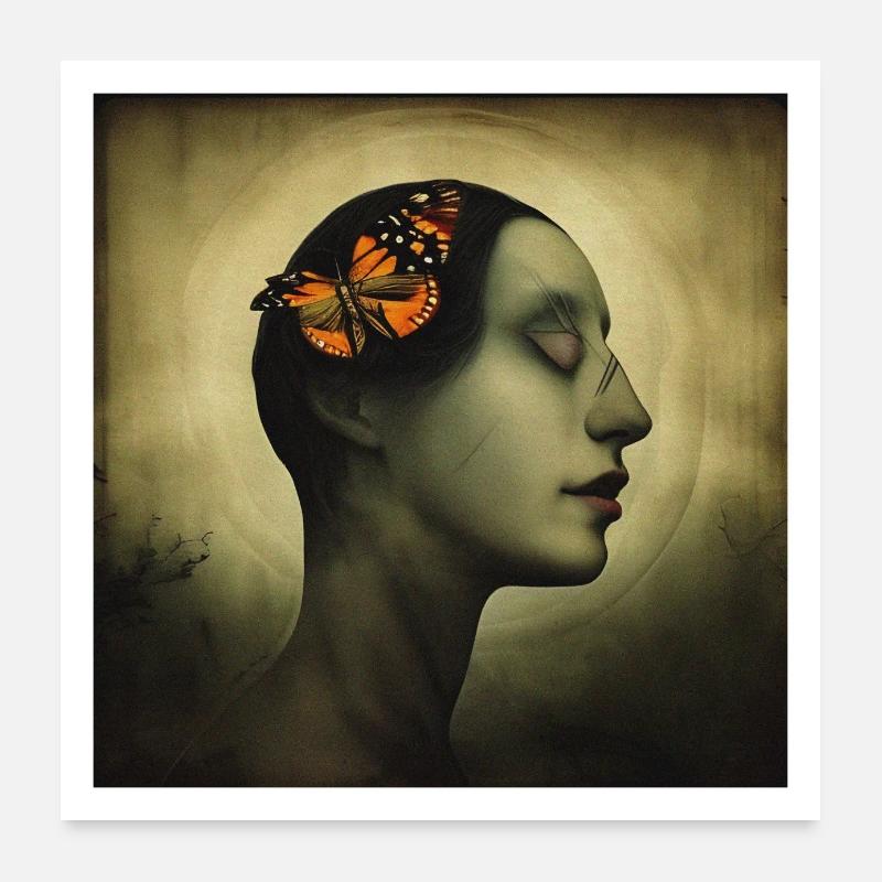 Femme papillon - Poster 60 x 60 cm - blanc