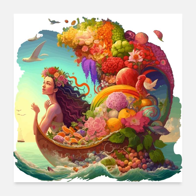 Mermaid in the fruit boat gift Poster 24" x 24" (60x60 cm)