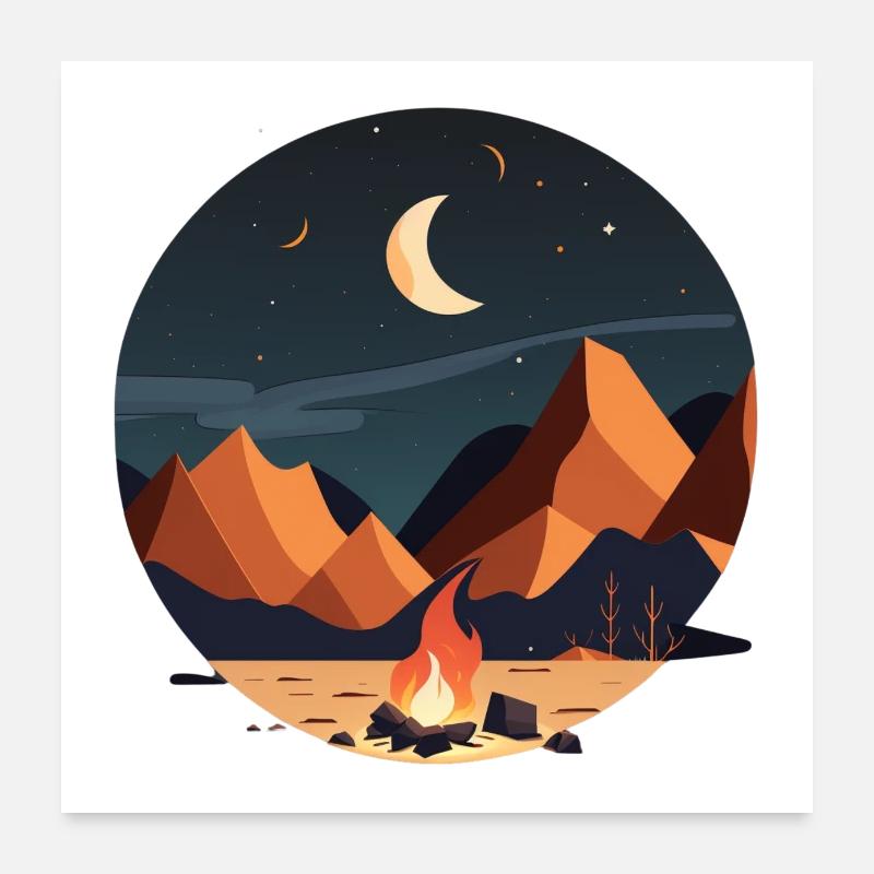 Feu de camp au clair de lune, motif extérieur Poster 60 x 60 cm