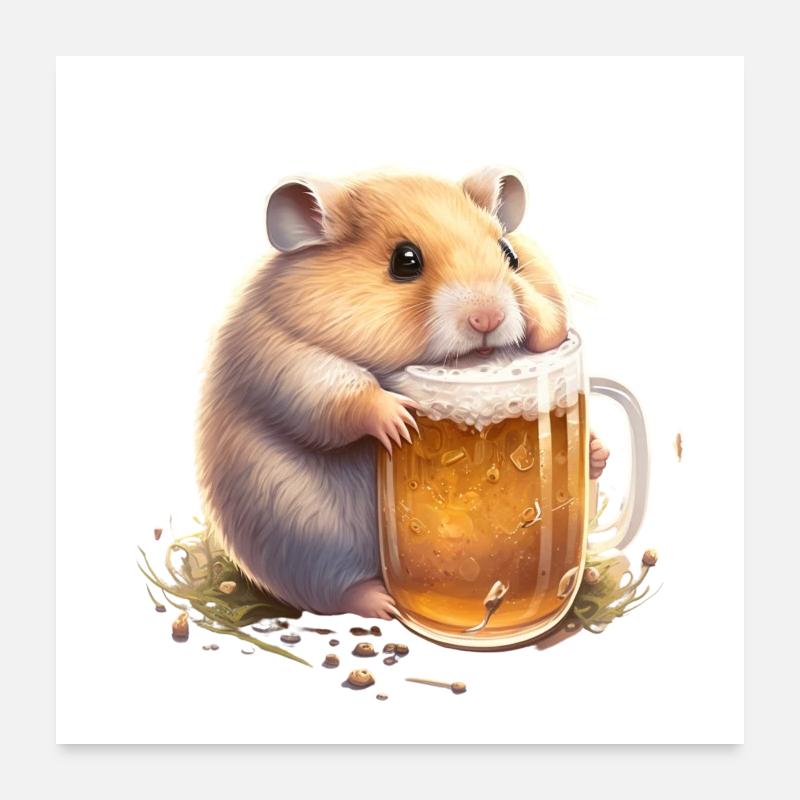 Little fat funny hamster with beer Poster 24" x 24" (60x60 cm)