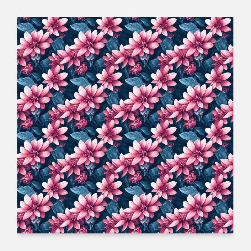 Flowers Pink Blue Allover Hawaii Spring Blossoms Poster 24" x 24" (60x60 cm)