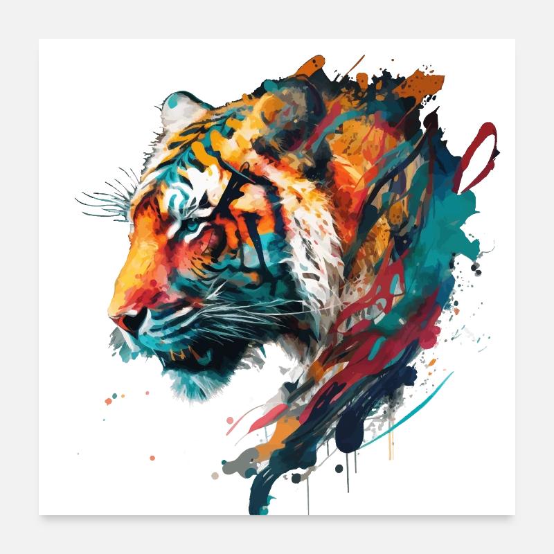 Tigerkopf im Profil Geschenk Poster 60x60 cm