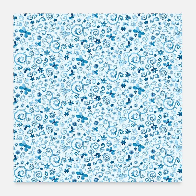 Motif aquarelle bleu avec papillons Poster 60 x 60 cm