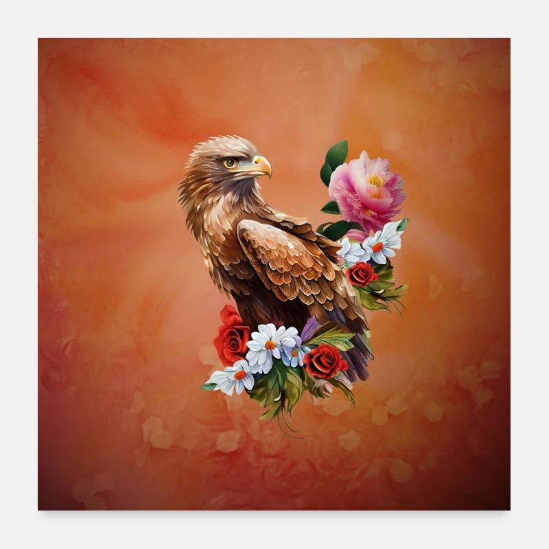Wunderbarer Adler mit Blumen. Poster 60x60 cm