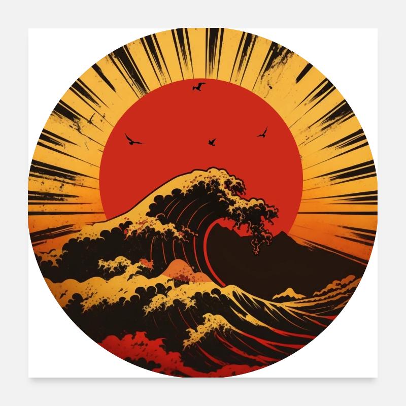 Große Welle - Poster 60x60 cm - Weiß