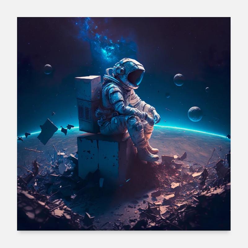 Astronaut on a distant planet - Poster 24" x 24" (60x60 cm) - white