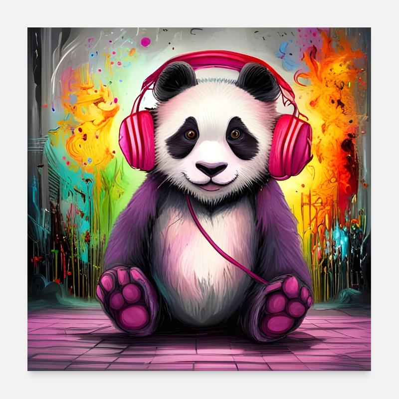 Panda DJ mit bunten Kopfhörern Poster 60x60 cm