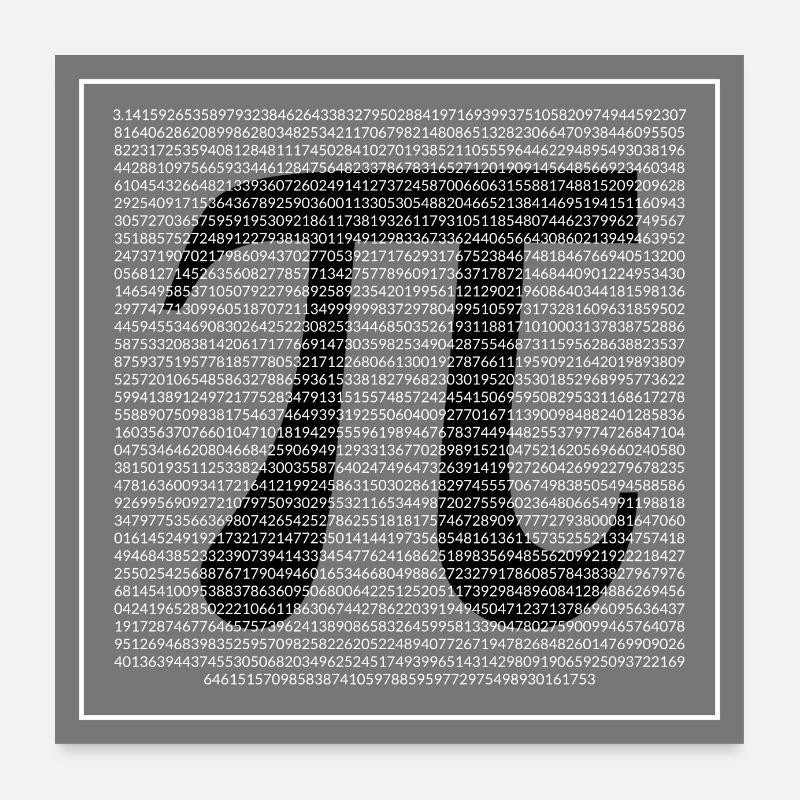 PI PREMIER 1000 CHIFFRES APRÈS LA VIRGULE DÉCIMALE - Poster 60 x 60 cm - blanc