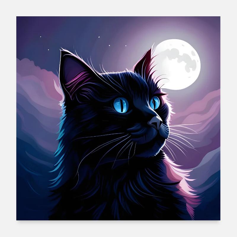 Black cat in the moonlight. Poster 24" x 24" (60x60 cm)
