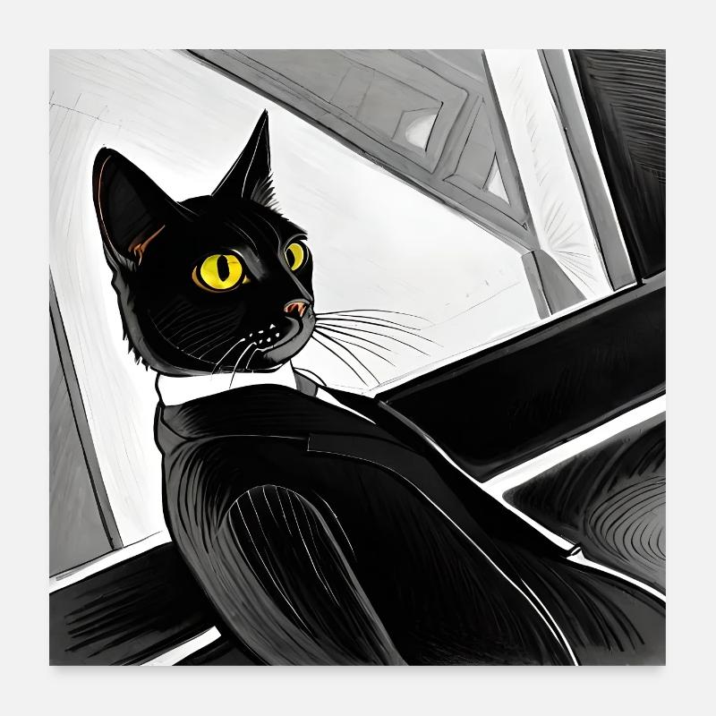 Cat in Black Poster 24" x 24" (60x60 cm)