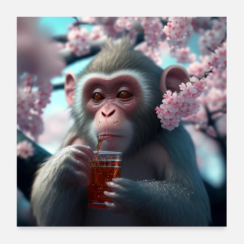 Singe avec boisson cadeau Poster 60 x 60 cm