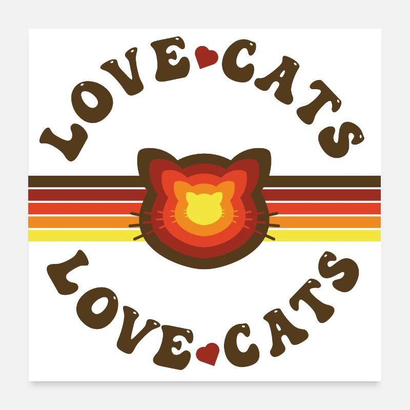 Rétro Vibe Love Cats Poster 60 x 60 cm