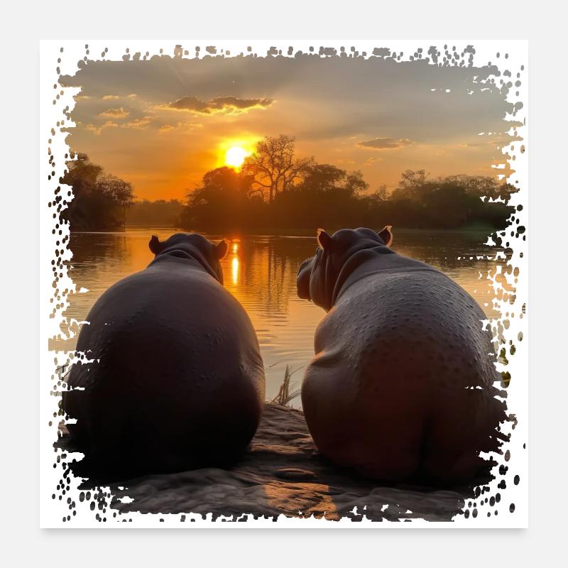 Two hippos enjoying the sunset Poster 24" x 24" (60x60 cm)