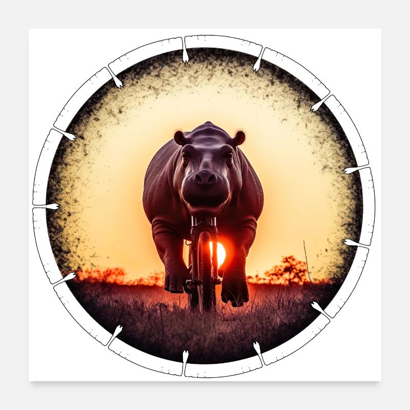 Un hippopotame à vélo Poster 60 x 60 cm