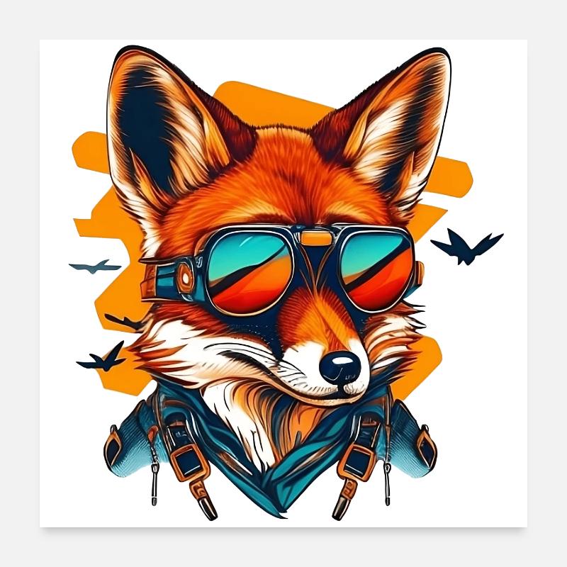 Fox with aviator goggles Poster 24" x 24" (60x60 cm)