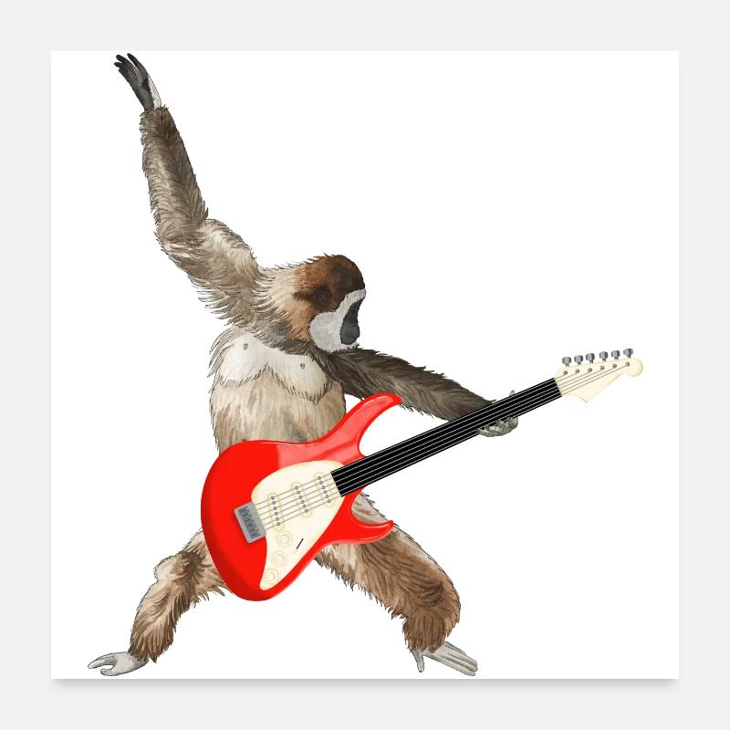 Affe Weißbartgibbon E-Gitarre lets rock Poster 60x60 cm
