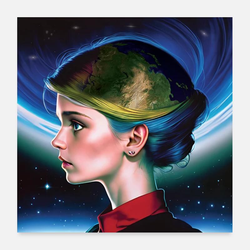 World wide woman - Poster 60x60 cm - Weiß