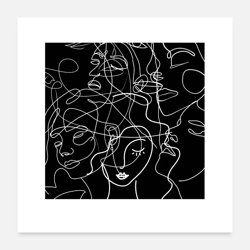Gesichtslinie schwarz Poster 60x60 cm