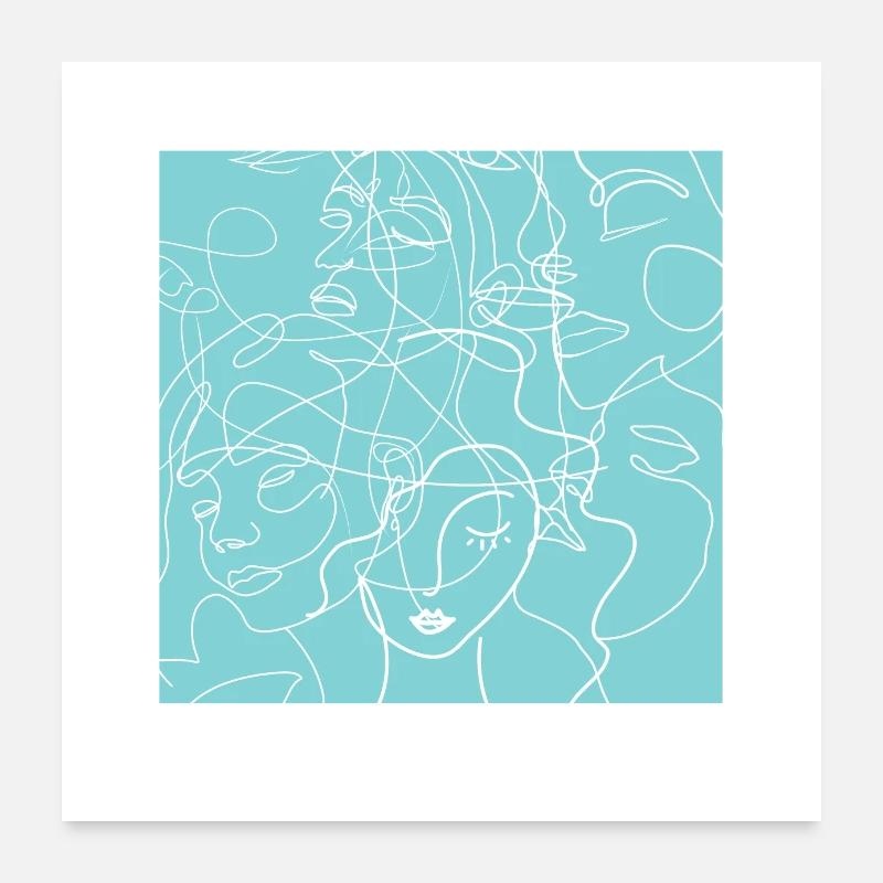 Gesichtslinie blau Poster 60x60 cm