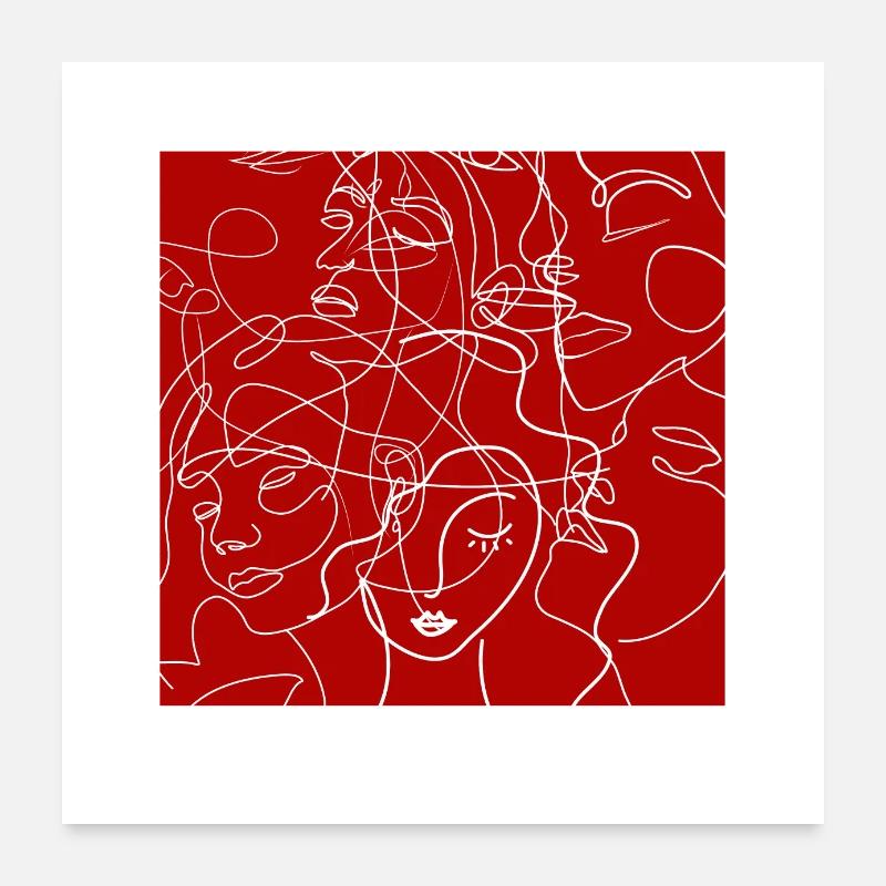 Gesichtslinie rot Poster 60x60 cm