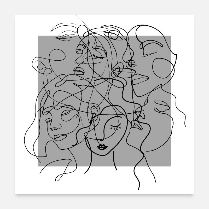 Face line grey Poster 24" x 24" (60x60 cm)