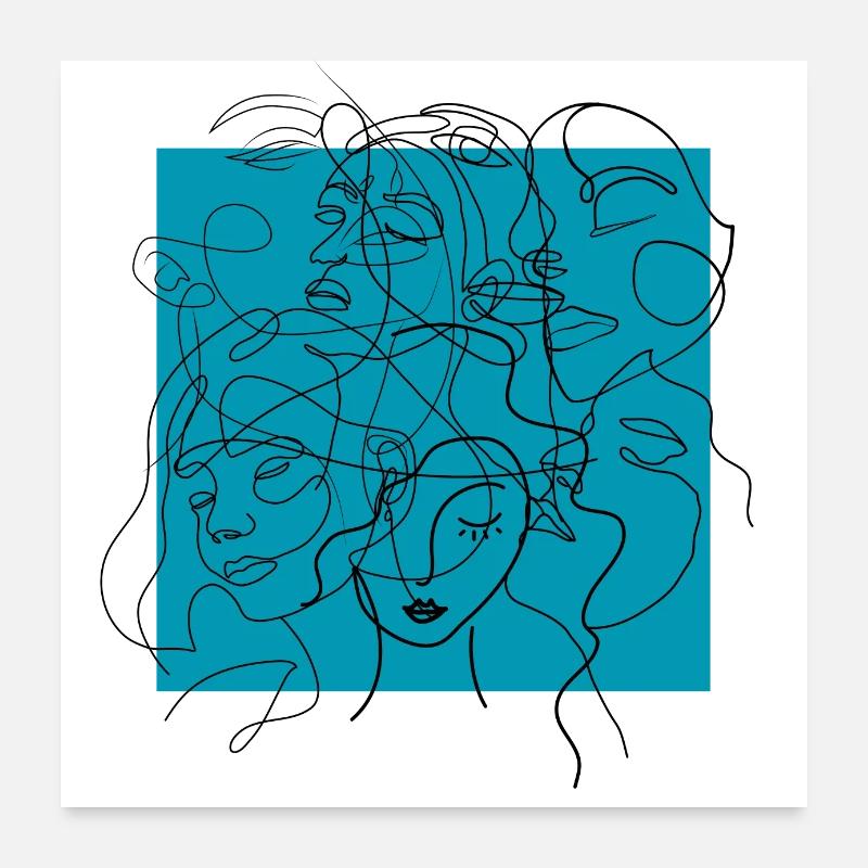 Gesichtslinie blau Poster 60x60 cm