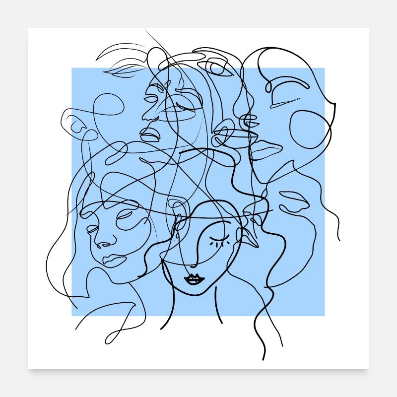 Face line blue Poster 24" x 24" (60x60 cm)