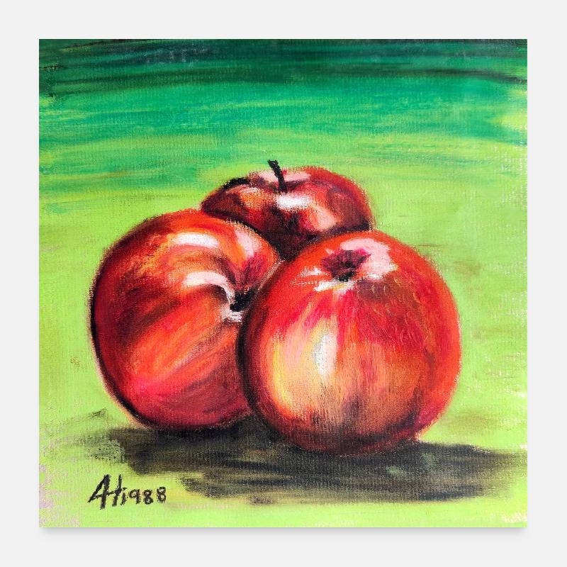 Trois pommes rouges - Poster 60 x 60 cm - blanc
