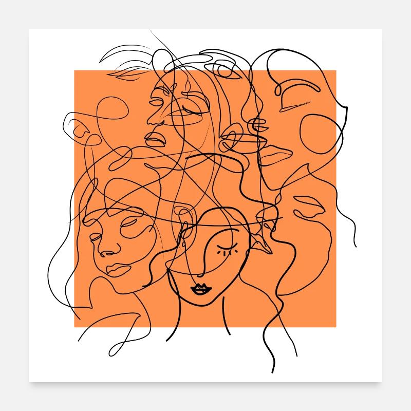 Orangefarbene Gesichtslinie Poster 60x60 cm