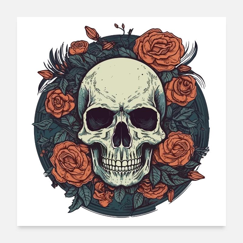 Tête de mort et roses Poster 60 x 60 cm